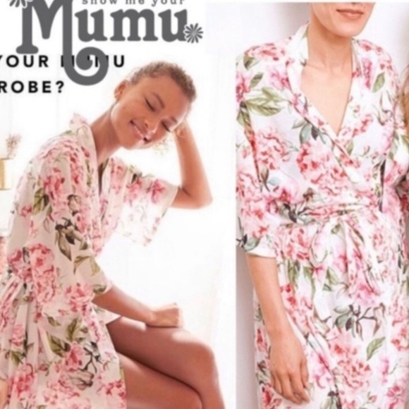 Show me your MUMU Robe/Cover up Floral print Roses Peonies Pink Romantic OS - Picture 6 of 7